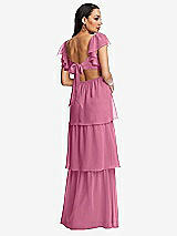 Rear View Thumbnail - Orchid Pink Flutter Sleeve Cutout Tie-Back Maxi Dress with Tiered Ruffle Skirt