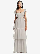 Front View Thumbnail - Oyster Flutter Sleeve Cutout Tie-Back Maxi Dress with Tiered Ruffle Skirt