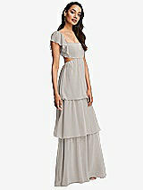 Side View Thumbnail - Oyster Flutter Sleeve Cutout Tie-Back Maxi Dress with Tiered Ruffle Skirt