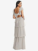 Rear View Thumbnail - Oyster Flutter Sleeve Cutout Tie-Back Maxi Dress with Tiered Ruffle Skirt