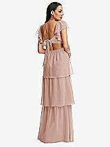 Rear View Thumbnail - Toasted Sugar Flutter Sleeve Cutout Tie-Back Maxi Dress with Tiered Ruffle Skirt