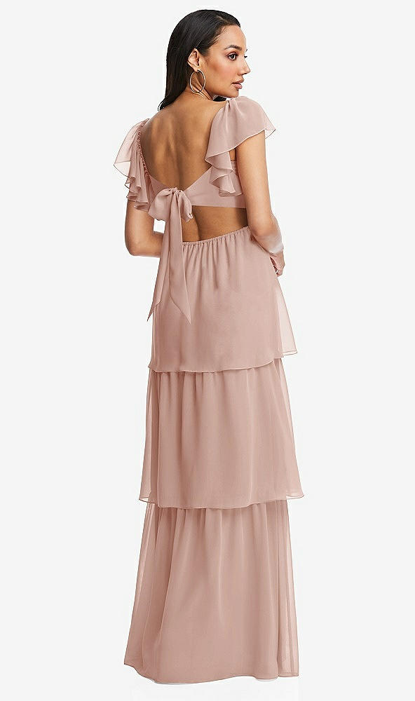 Back View - Toasted Sugar Flutter Sleeve Cutout Tie-Back Maxi Dress with Tiered Ruffle Skirt