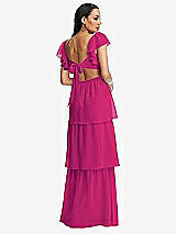 Rear View Thumbnail - Think Pink Flutter Sleeve Cutout Tie-Back Maxi Dress with Tiered Ruffle Skirt