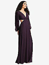 Side View Thumbnail - Aubergine Long Puff Sleeve Cutout Waist Chiffon Maxi Dress 