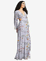 Side View Thumbnail - Butterfly Botanica Silver Dove Long Puff Sleeve Cutout Waist Chiffon Maxi Dress 