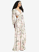 Side View Thumbnail - Blush Garden Long Puff Sleeve Cutout Waist Chiffon Maxi Dress 