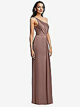Side View Thumbnail - Sienna One-Shoulder Draped Skirt Satin Trumpet Gown