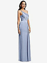 Side View Thumbnail - Sky Blue One-Shoulder Draped Skirt Satin Trumpet Gown