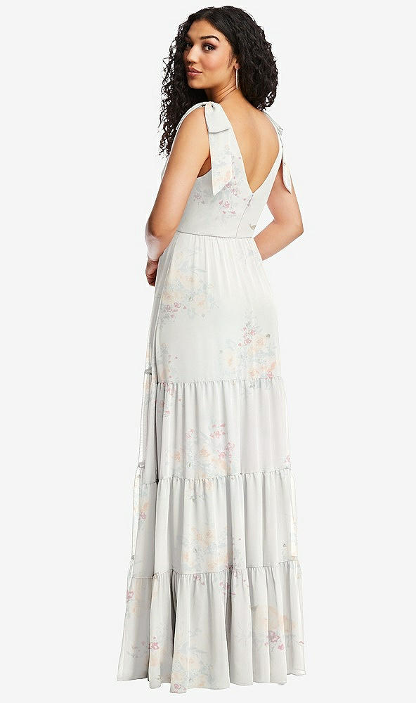 Back View - Spring Fling Bow-Shoulder Faux Wrap Maxi Dress with Tiered Skirt