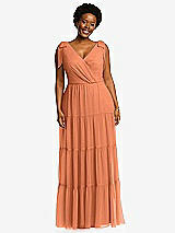 Alt View 1 Thumbnail - Sweet Melon Bow-Shoulder Faux Wrap Maxi Dress with Tiered Skirt