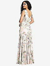 Rear View Thumbnail - Blush Garden Bow-Shoulder Faux Wrap Maxi Dress with Tiered Skirt