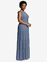 Alt View 2 Thumbnail - Larkspur Blue Bow-Shoulder Faux Wrap Maxi Dress with Tiered Skirt