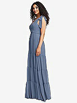 Side View Thumbnail - Larkspur Blue Bow-Shoulder Faux Wrap Maxi Dress with Tiered Skirt