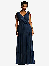 Alt View 1 Thumbnail - Midnight Navy Bow-Shoulder Faux Wrap Maxi Dress with Tiered Skirt