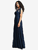 Side View Thumbnail - Midnight Navy Bow-Shoulder Faux Wrap Maxi Dress with Tiered Skirt