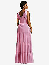 Alt View 3 Thumbnail - Powder Pink Bow-Shoulder Faux Wrap Maxi Dress with Tiered Skirt