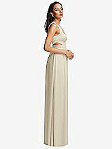 Side View Thumbnail - Champagne Open Neck Cross Bodice Cutout  Maxi Dress with Front Slit