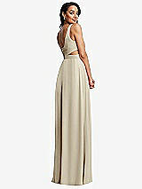 Rear View Thumbnail - Champagne Open Neck Cross Bodice Cutout  Maxi Dress with Front Slit