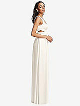 Side View Thumbnail - Ivory Open Neck Cross Bodice Cutout  Maxi Dress with Front Slit