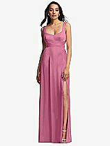 Front View Thumbnail - Orchid Pink Open Neck Cross Bodice Cutout  Maxi Dress with Front Slit