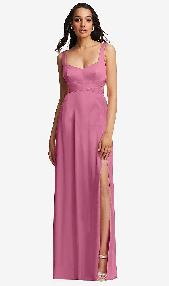 Front View - Orchid Pink Open Neck Cross Bodice Cutout  Maxi Dress with Front Slit