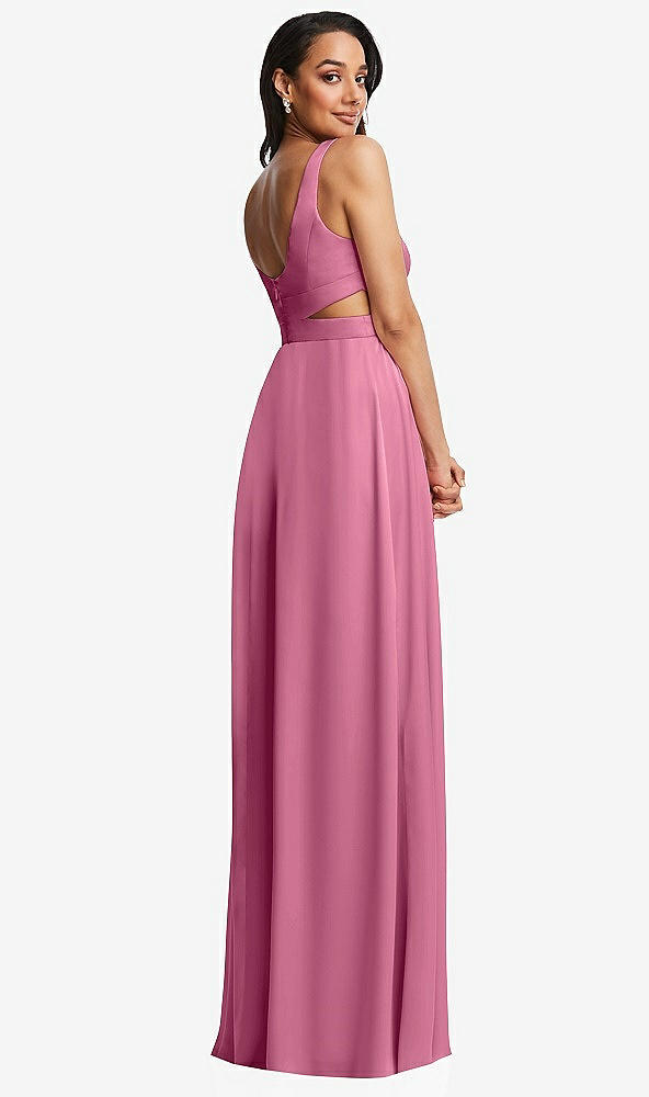 Back View - Orchid Pink Open Neck Cross Bodice Cutout  Maxi Dress with Front Slit