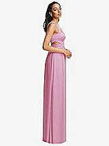 Side View Thumbnail - Powder Pink Open Neck Cross Bodice Cutout  Maxi Dress with Front Slit