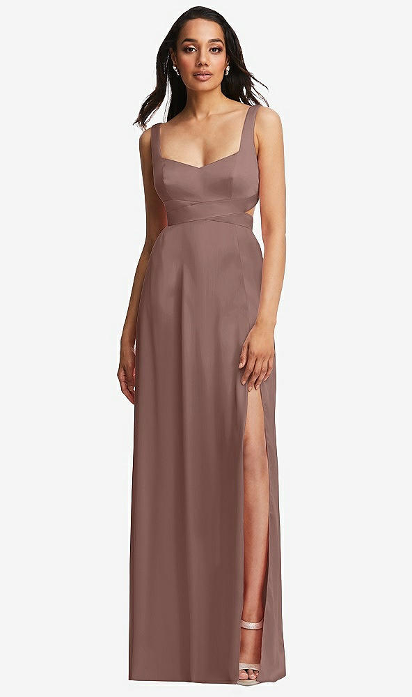 Front View - Sienna Open Neck Cross Bodice Cutout  Maxi Dress with Front Slit