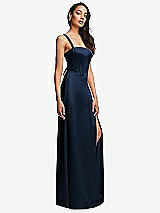 Side View Thumbnail - Midnight Navy Lace Up Tie-Back Corset Maxi Dress with Front Slit