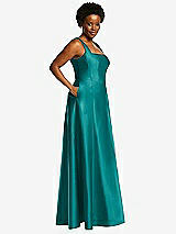 Alt View 2 Thumbnail - Jade Boned Corset Closed-Back Satin Gown with Full Skirt and Pockets