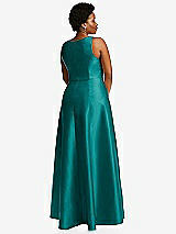 Alt View 3 Thumbnail - Jade Boned Corset Closed-Back Satin Gown with Full Skirt and Pockets