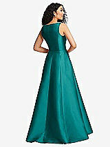 Rear View Thumbnail - Jade Boned Corset Closed-Back Satin Gown with Full Skirt and Pockets