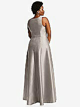 Alt View 3 Thumbnail - Taupe Boned Corset Closed-Back Satin Gown with Full Skirt and Pockets
