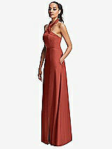 Side View Thumbnail - Amber Sunset Shawl Collar Open-Back Halter Maxi Dress with Pockets