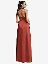 Rear View Thumbnail - Amber Sunset Shawl Collar Open-Back Halter Maxi Dress with Pockets