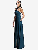 Side View Thumbnail - Atlantic Blue Shawl Collar Open-Back Halter Maxi Dress with Pockets