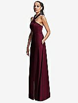 Side View Thumbnail - Cabernet Shawl Collar Open-Back Halter Maxi Dress with Pockets