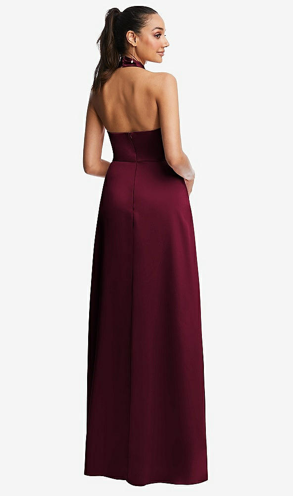 Back View - Cabernet Shawl Collar Open-Back Halter Maxi Dress with Pockets