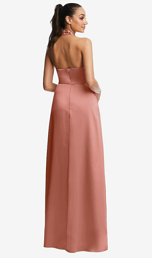 Back View - Desert Rose Shawl Collar Open-Back Halter Maxi Dress with Pockets