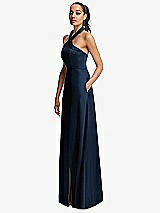 Side View Thumbnail - Midnight Navy Shawl Collar Open-Back Halter Maxi Dress with Pockets