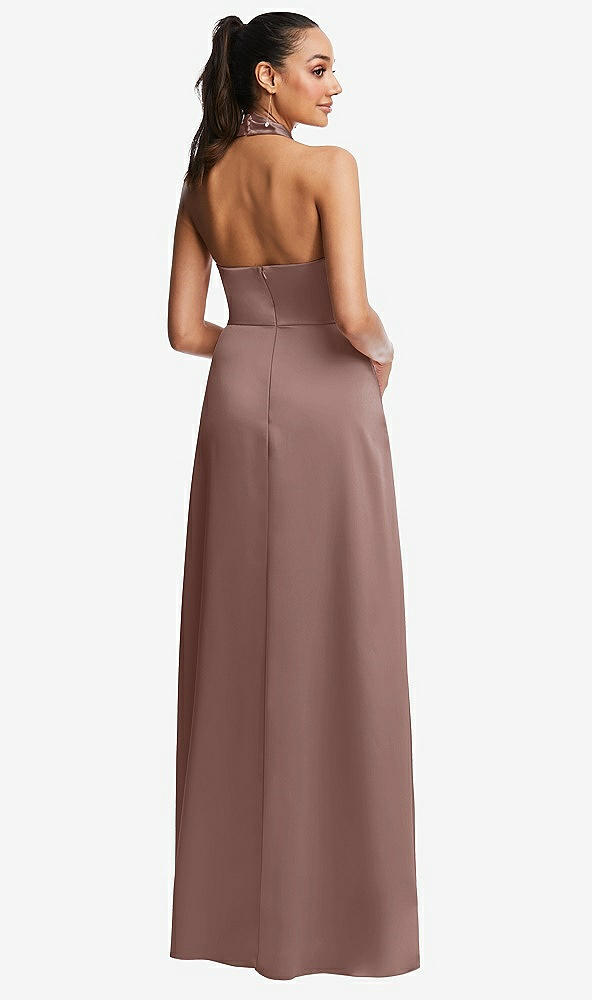 Back View - Sienna Shawl Collar Open-Back Halter Maxi Dress with Pockets