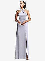 Front View Thumbnail - Silver Dove Shawl Collar Open-Back Halter Maxi Dress with Pockets