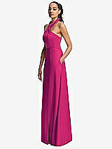 Side View Thumbnail - Think Pink Shawl Collar Open-Back Halter Maxi Dress with Pockets