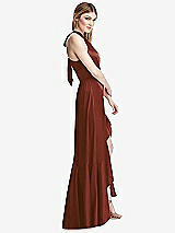 Alt View 2 Thumbnail - Auburn Moon Tie-Neck Halter Maxi Dress with Asymmetric Cascade Ruffle Skirt