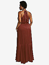 Rear View Thumbnail - Auburn Moon Tie-Neck Halter Maxi Dress with Asymmetric Cascade Ruffle Skirt