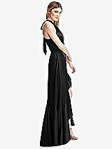 Alt View 2 Thumbnail - Black Tie-Neck Halter Maxi Dress with Asymmetric Cascade Ruffle Skirt