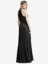 Alt View 3 Thumbnail - Black Tie-Neck Halter Maxi Dress with Asymmetric Cascade Ruffle Skirt