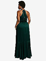 Rear View Thumbnail - Evergreen Tie-Neck Halter Maxi Dress with Asymmetric Cascade Ruffle Skirt