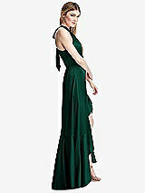 Alt View 2 Thumbnail - Hunter Green Tie-Neck Halter Maxi Dress with Asymmetric Cascade Ruffle Skirt