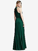 Alt View 3 Thumbnail - Hunter Green Tie-Neck Halter Maxi Dress with Asymmetric Cascade Ruffle Skirt